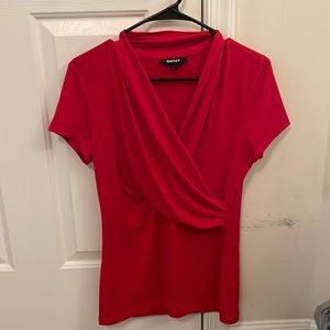 red women’s DKNY shirt with wrap detail